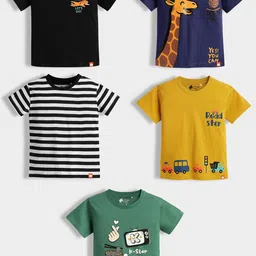 Orange Sugar Kids Pack of 5 Graphic Printed Round Neck Cotton T-shirts-picture-20