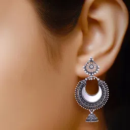 Sangria 4 Pair Peacock Shaped Silver Oxidized Chandbali Earrings image 4