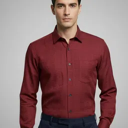 Yugnik Men Smart Slim Fit Textured Spread Collar Cotton Formal Shirt-picture-14