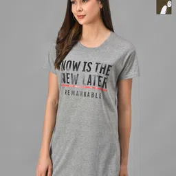 Dreambe Women Typography 2 Printed Extended Sleeves Applique T-shirt-image-38