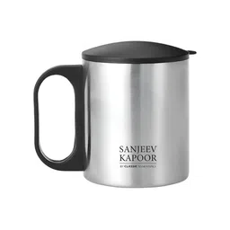 Classic Essentials Silver-Toned & Black Solid Stainless Steel Matte Mugs Set of Cups and Mugs image 1
