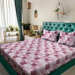 KLOTTHE Pink & Purple Geometric Printed 400 TC Cotton King Bedsheet Set 2.50 m x 2.25 m-image-64