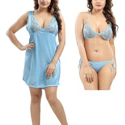 LIFE-TALE Women Blue Pure Cotton Nightdress-image-6