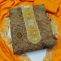 Ishin Floral Embroidered Zari Pure Cotton Unstitched Dress Material-picture-17