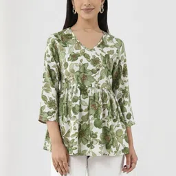 FASTCLO Women Floral Printed Cotton Peplum Top-picture-23