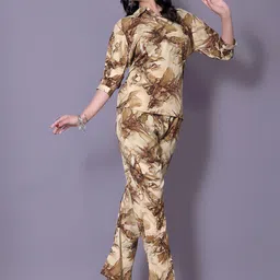 Moda Rapido Printed Shirt Collar Top With Trousers Co-Ords image 2