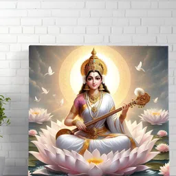 Myntra Elegant Homes White & Pink Maa Saraswati Religious Canvas Wall Art image 2