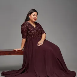 Miss Chase A+ Plus Size Self Design Fit - Flare Maxi Dress-picture-22