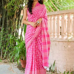Craft Musium Floral Pure Cotton Bagru Saree-picture-34