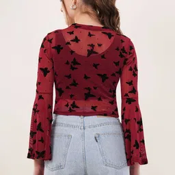 clobug Animal Print Bell Sleeve Net Crop Top image 5