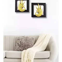 VAS collection home Gold Self 2 Pieces Designed Square Shaped Wooden Hanging Wall Decor image 1