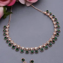 ZENEME Rose Gold-Plated Cubic Zirconia Necklace and Earrings image 1