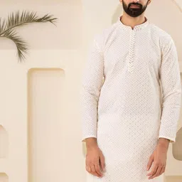Pulseiq Men Geometric Embroidered Festive Cotton Straight Kurta-picture-18
