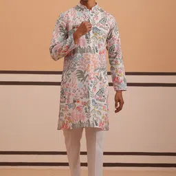 Jompers Men Floral Printed Regular Kurta with Trousers image 3