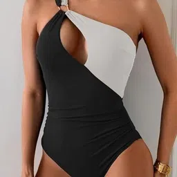 Toomley Women Colourblocked Ring Detail One Shoulder Bodysuit image 2