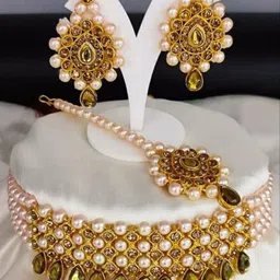 Gyaan Jewels Gold-Plated Stone-Studded Jewellery Set-image-7