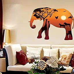 Jaamso Royals Brown & Black Boreal Europe Elephant Printed Waterproof Wall Sticker-image-17