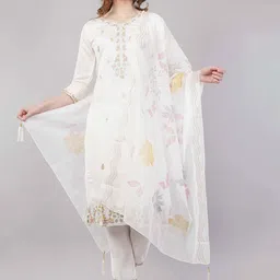 JIDI FASHION Women Floral Embroidered Kurta with Trousers & Dupatta image 1
