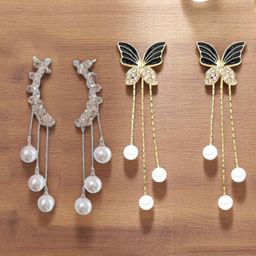 VAGHBHATT Set Of 2 Gold-Plated Crystal Studded & Pearls Beaded Drop Earrings-picture-11
