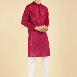 Amanush Men Geometric Embroidered Thread Work Georgette Kurta image 3