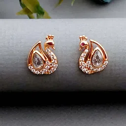 MEIRA JEWELLERY Gold-Plated Artificial Stones Studded Peacock Shaped Studs-picture-25