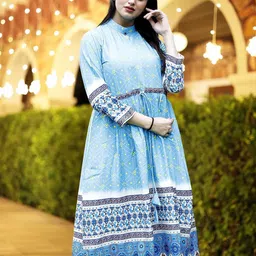 SZN Women Printed Mandarin Collar A-Line Midi Dress-image-66