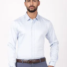 Indian Terrain Men Classic Slim Fit Solid Spread Collar Pure Cotton Formal Shirt-image-90