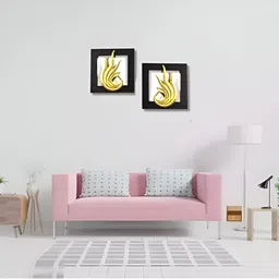 VAS collection home Gold Self 2 Pieces Designed Square Shaped Wooden Hanging Wall Decor image 2