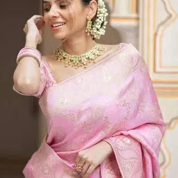 you shop we ship Woven Design Zari Art Silk Handloom Banarasi Saree image 3