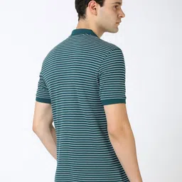 Peter England Men Striped Polo Collar Cotton T-shirt image 4