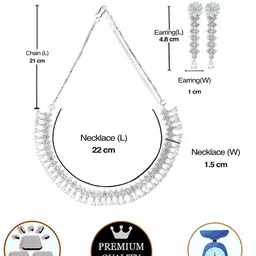 ZENEME Rhodium-Plated American Diamond Studded Floral Jewellery Set image 5