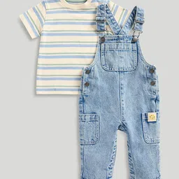 Mothercare Infants Boys Printed Cotton Dungaree With T-Shirt-image-25
