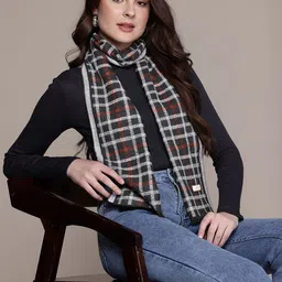Cayman Women Checked Frayed Scarf-image-0
