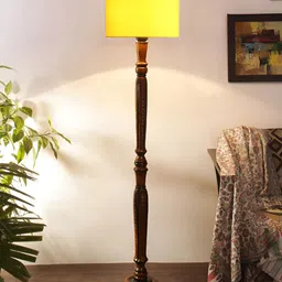Devansh Brown & Yellow Wooden Floor Lamp image 2