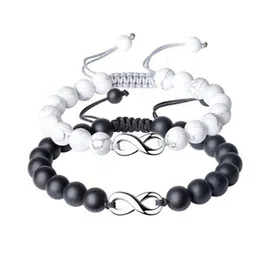 MEENAZ Set Of 2 Silver-Plated Artificial Beaded Infinite Elasticated Bracelets image 2