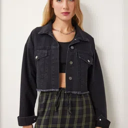 Happiness istanbul Pure Cotton Crop Denim Jacket-picture-29