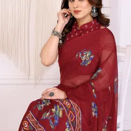 BilloRani Floral Zari Pure Chiffon Designer Saree-picture-41