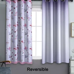 Aura White & Purple Set of 2 Floral Black Out Window Curtain image 2