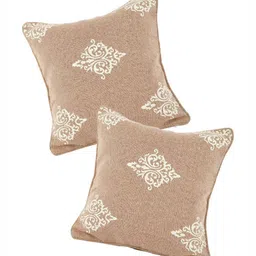 Aura Beige Set of 2 Ethnic Motifs Cotton Square Cushion Covers image 4