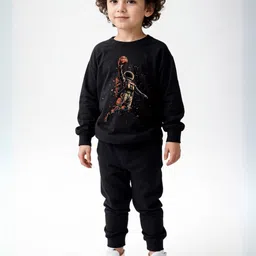 Minicult Kids Printed Round Neck Pure Cotton Sweatshirt With Jogger-picture-24