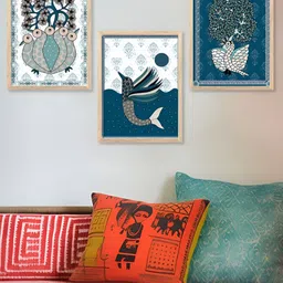 Kotart White & Blue 3 Pieces Wooden Birds and Animals Wall Arts-image-89