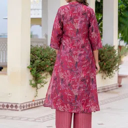 KALINI Women Floral Printed Regular Kurta with Trousers image 5