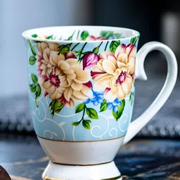 GOLDEN QUEEN'S Blue & Brown Handcrafted Printed Ceramic Glossy Mugs Set of Cups and Mugs image 2