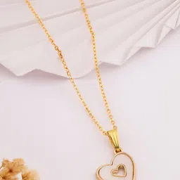 SZN Set Of 2 Gold-Plated Pearls Beaded Heart Shaped Pendent With Chain image 3