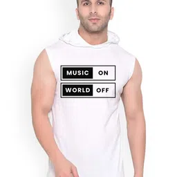 Fashnobic trendy Men Music ON Printed Hooded Gym Vest-image-59