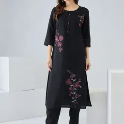 Indo Era Women Floral Embroidered Regular Thread Work Kurta with Trousers-picture-29