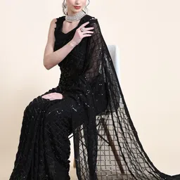 all about you Ethnic Motifs Embroidered Pure Georgette Saree-picture-35