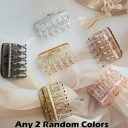 DIVASTRI Women Set of 2 Transparent Glossy Finish Hair Claw Clips Neutral Tones image 3