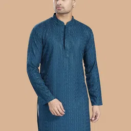 PulseIQ Embroidered Mandarin Collar Thread Work Cotton Kurta-picture-17