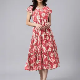 KALINI Women Floral Printed V-Neck Midi Fit & Flare Dress-picture-31